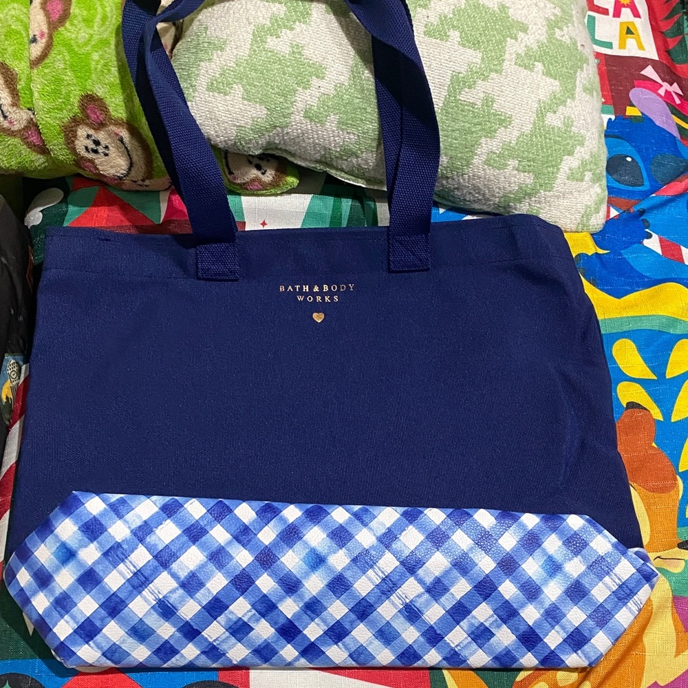 Bath & Body Works Navy and Checkered Tote